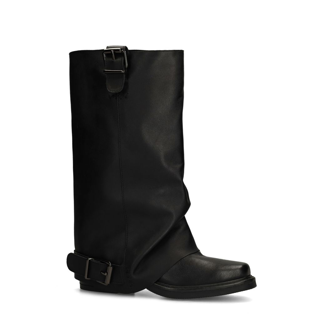 Bottines motardes en cuir avec rabat - noir