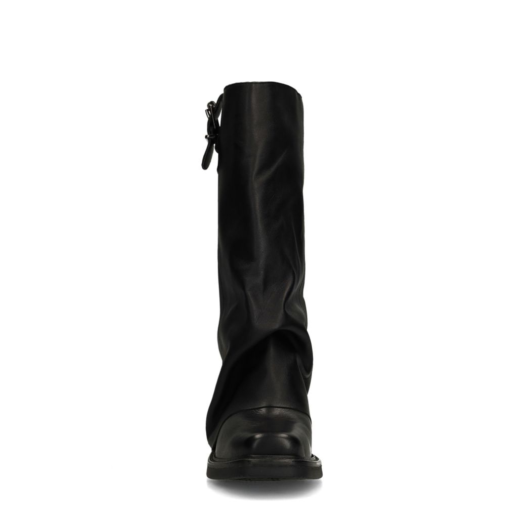 Bottines motardes en cuir avec rabat - noir