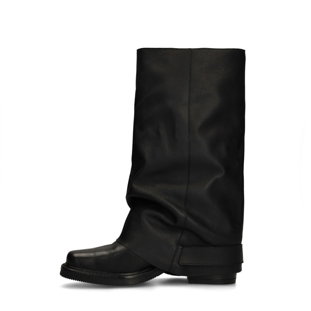 Bottines motardes en cuir avec rabat - noir