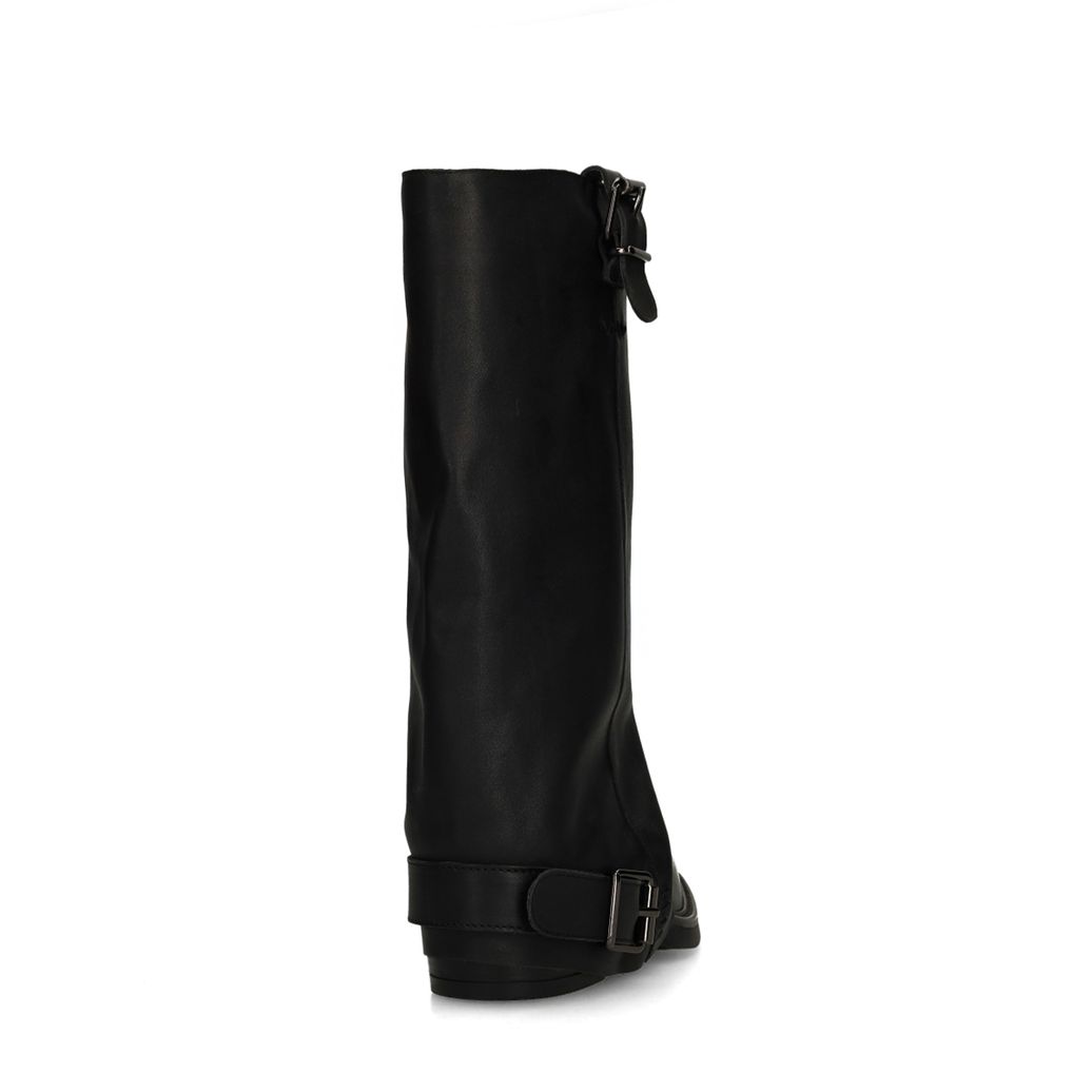 Bottines motardes en cuir avec rabat - noir
