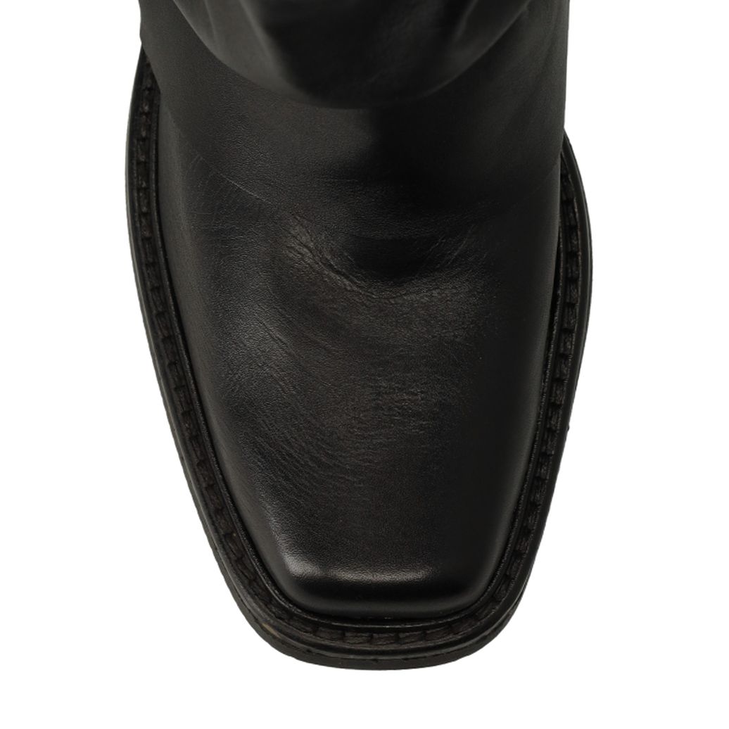 Bottines motardes en cuir avec rabat - noir