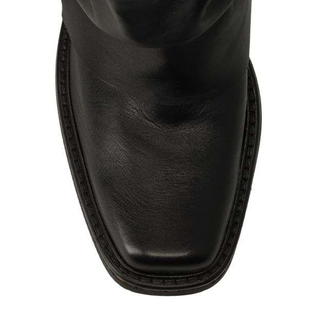 Bottines motardes en cuir avec rabat - noir