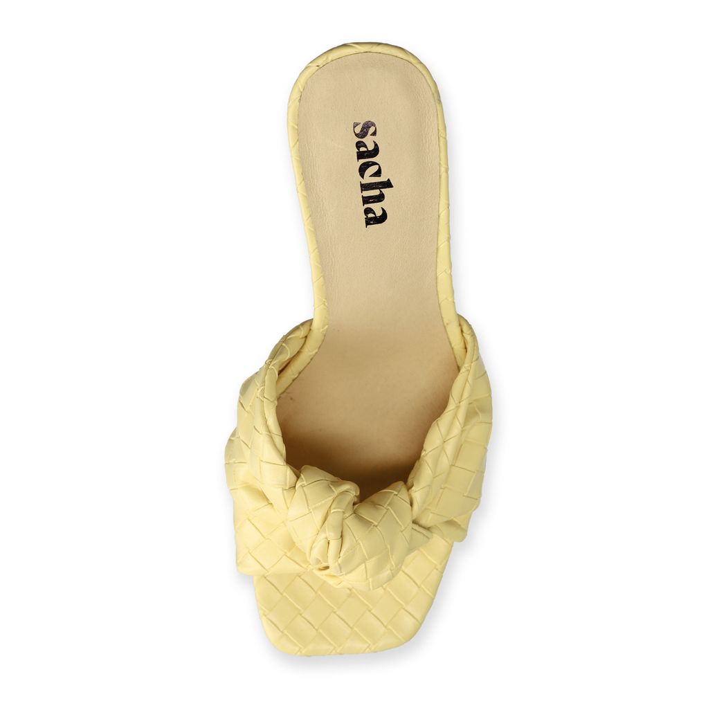 Mules à talon avec nœud - jaune