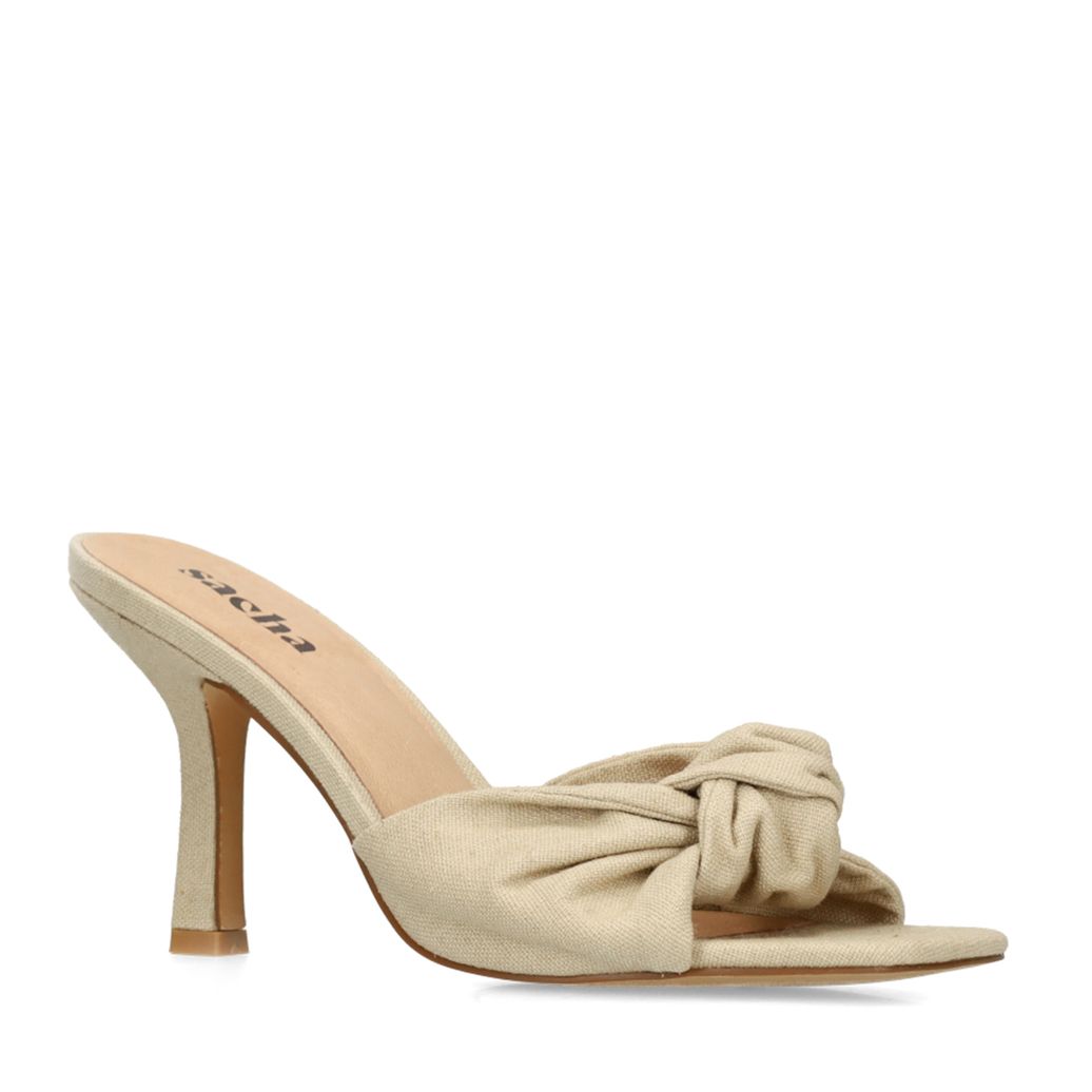 Beige Mules mit Absatz und Knoten-Detail