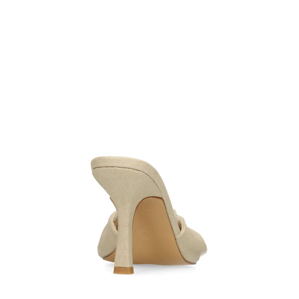 Beige muiltjes met hak en knoop detail