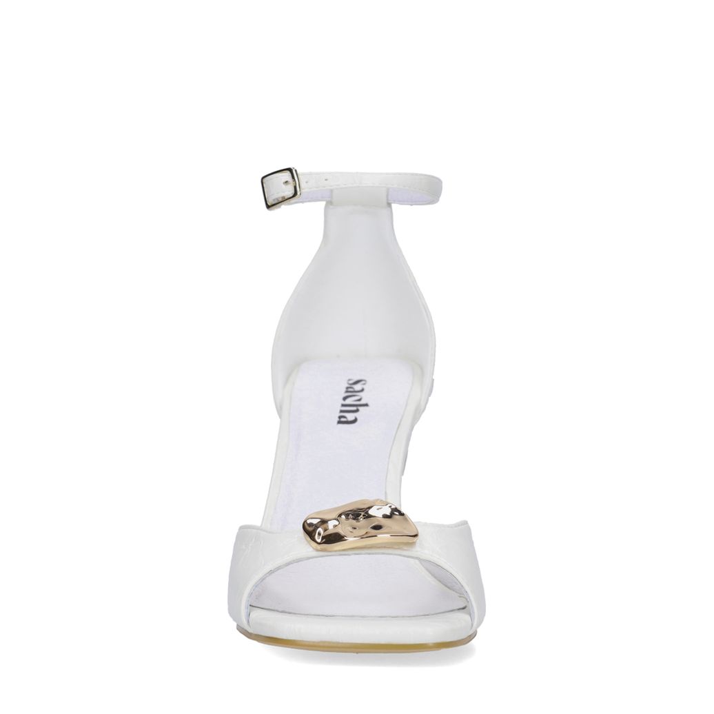 Witte leren sandalen met hak