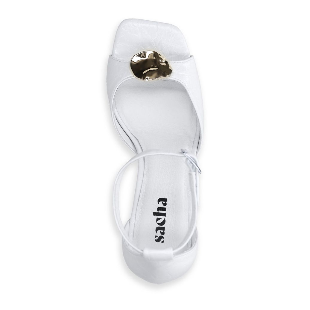 Witte leren sandalen met hak