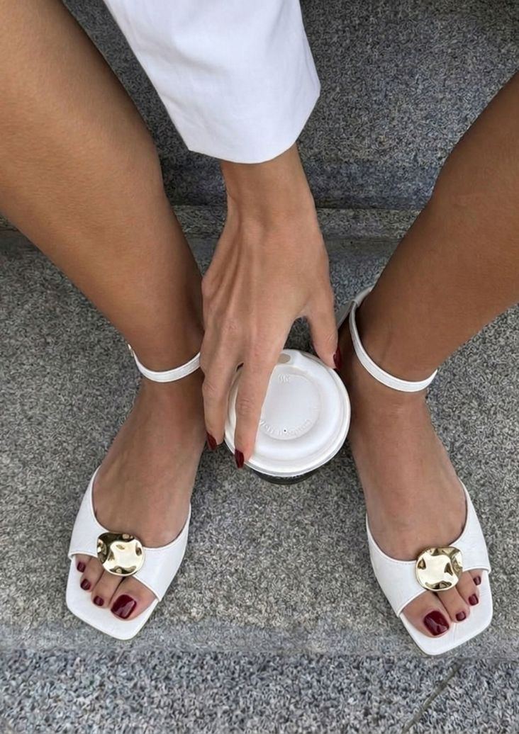 Sandales à talon en cuir - blanc
