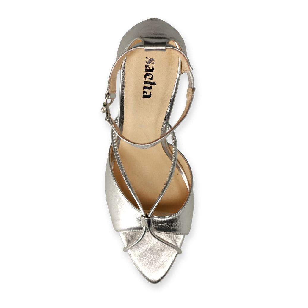 Zilveren sandalen met hak