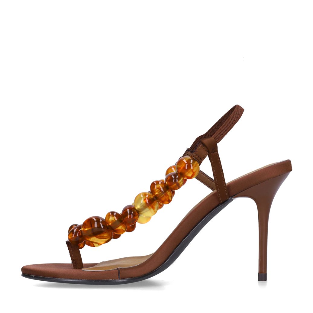 Bruine sandalen met hak en kralen