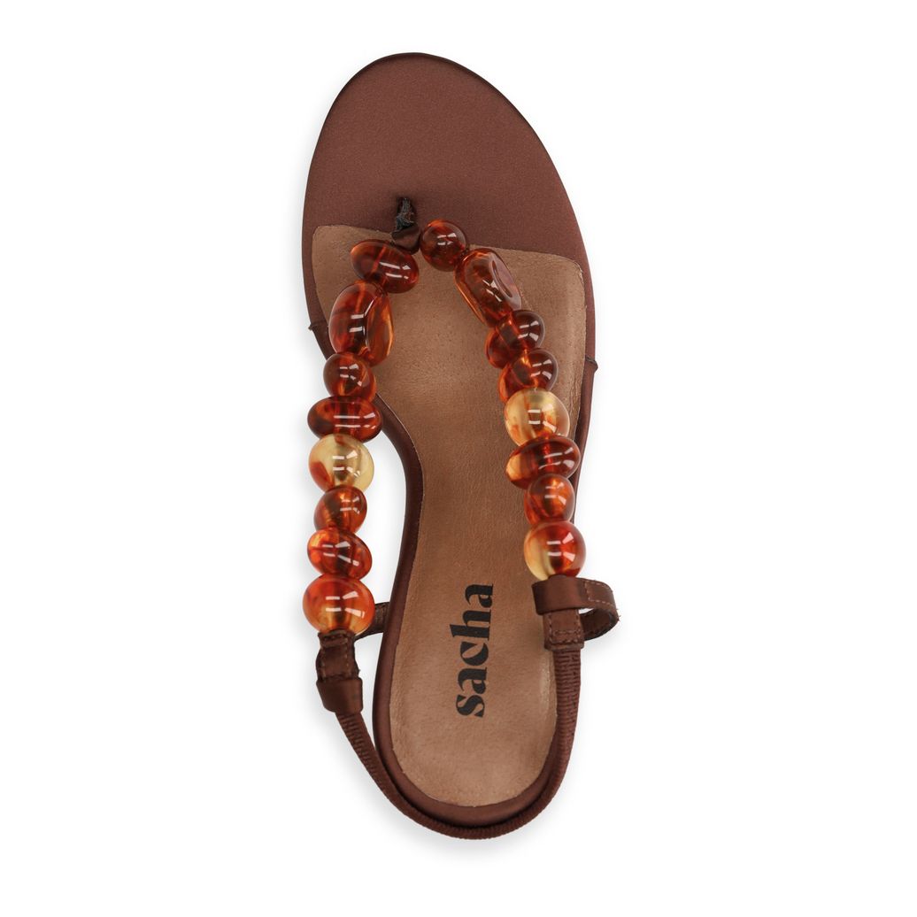 Bruine sandalen met hak en kralen