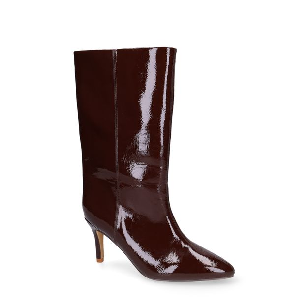 Bottines à talon en cuir verni marron