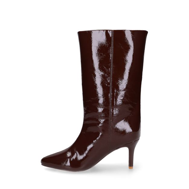 Bottines à talon en cuir verni marron