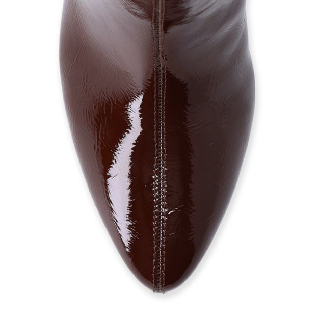 Braune Lackleder-Stiefeletten mit Absatz