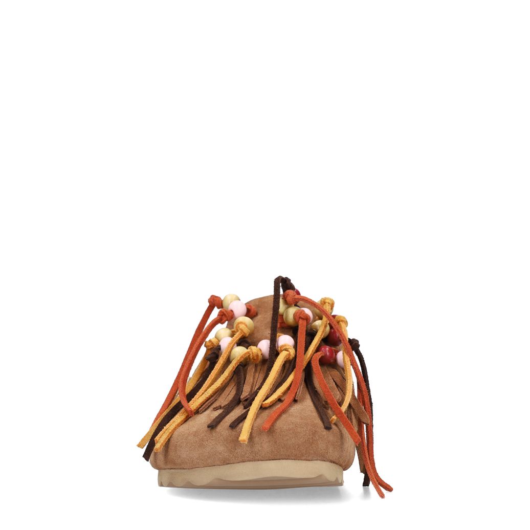 Sabots en daim avec franges - cognac