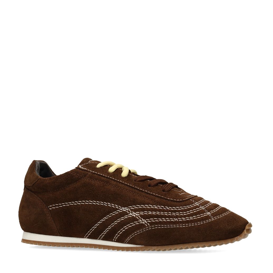 Donkerbruine suède sneakers met dubbele veters