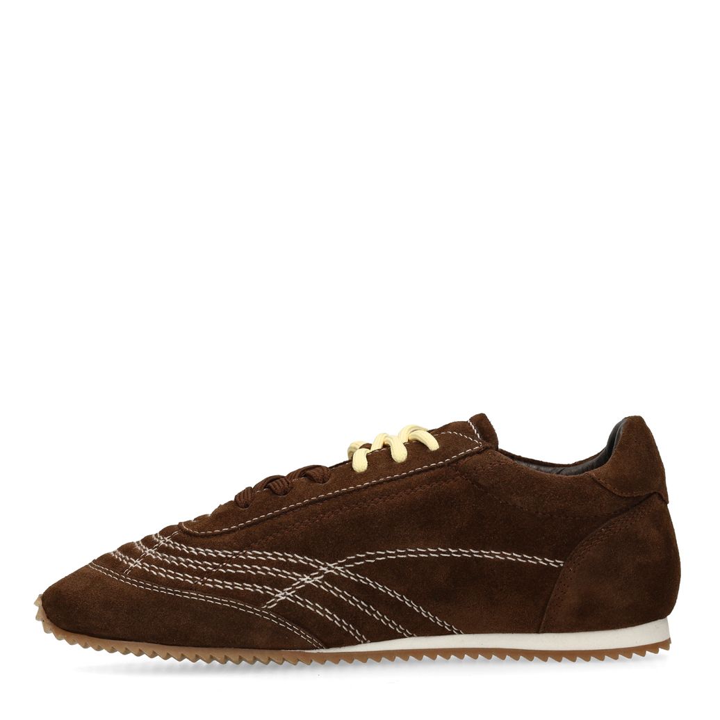 Donkerbruine suède sneakers met dubbele veters