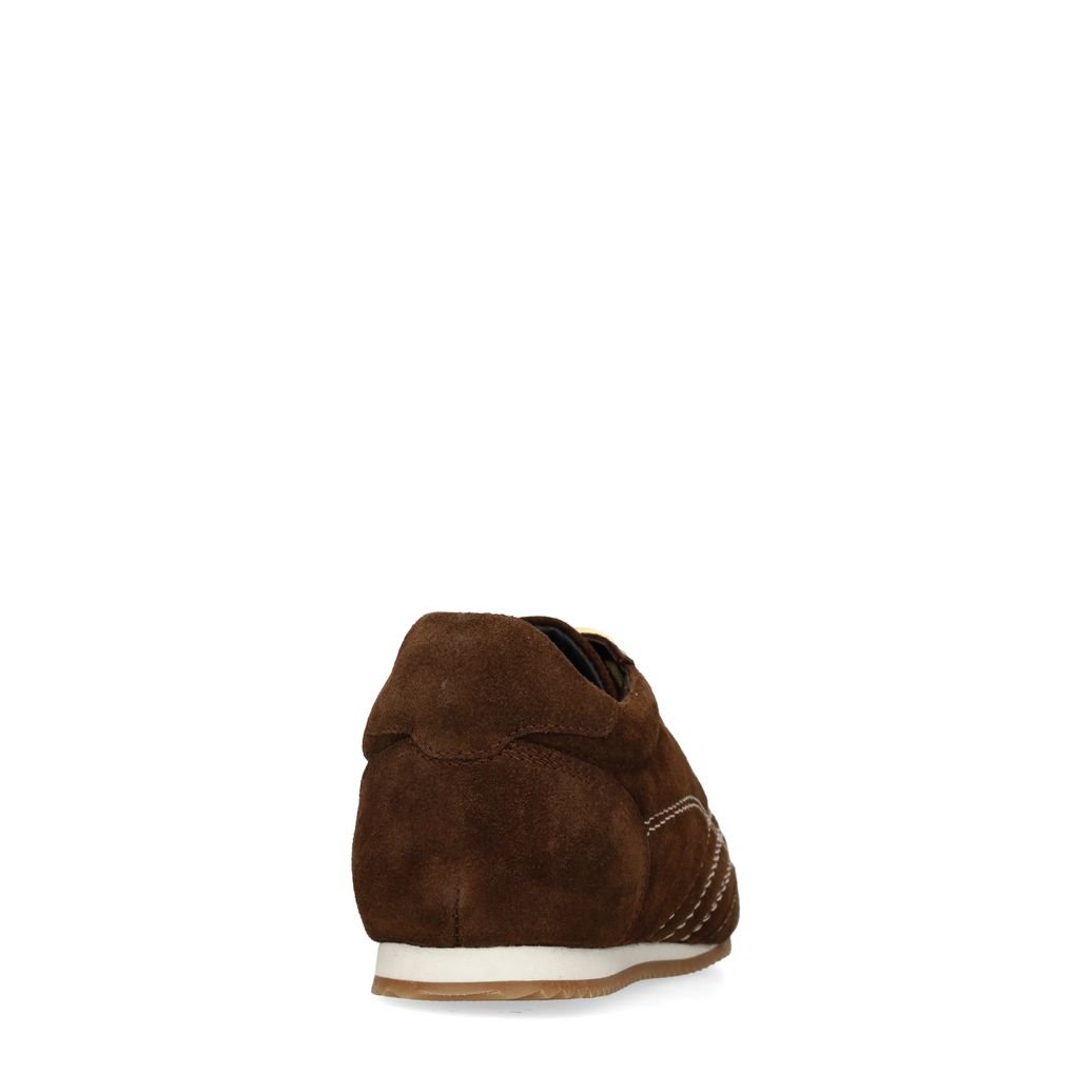Donkerbruine suède sneakers met dubbele veters