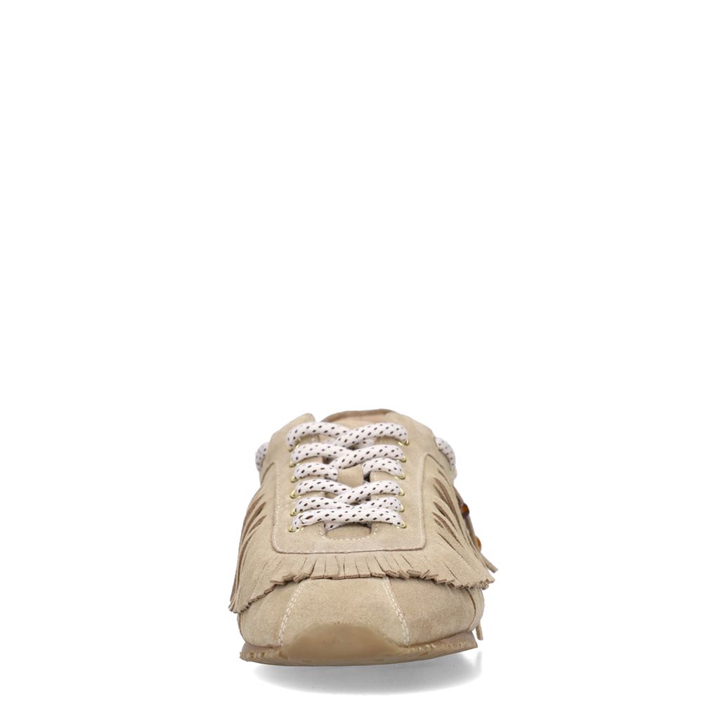 Beige suède sneakers met franjes