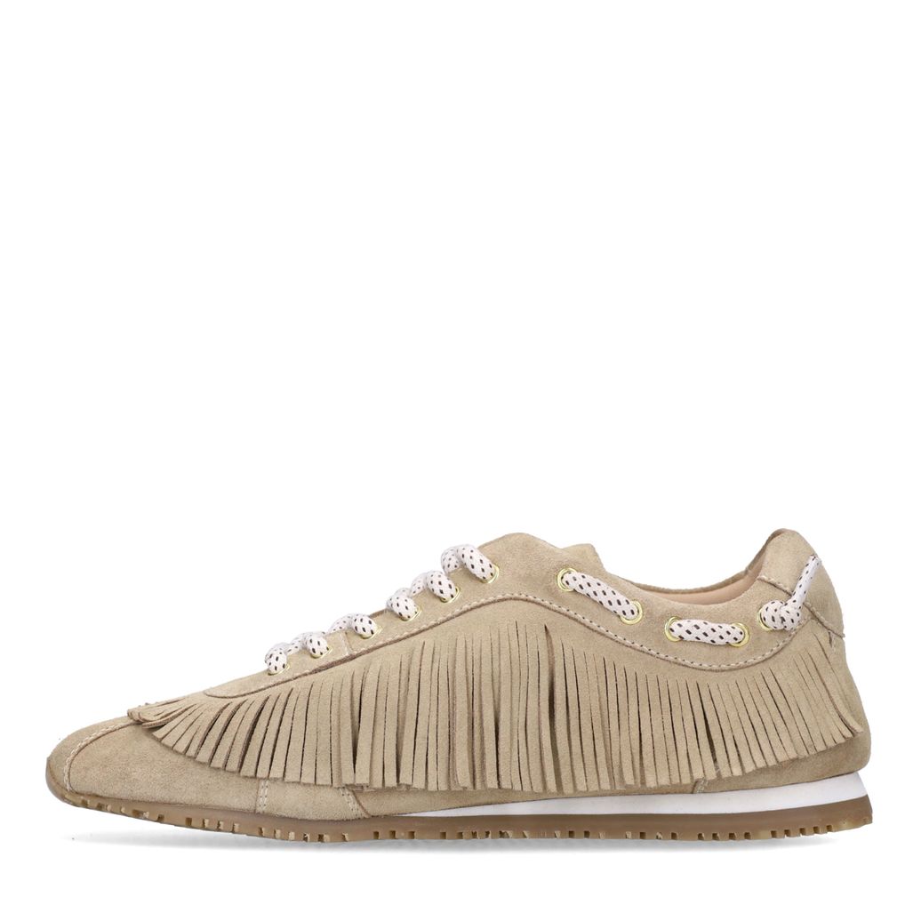 Beige suède sneakers met franjes