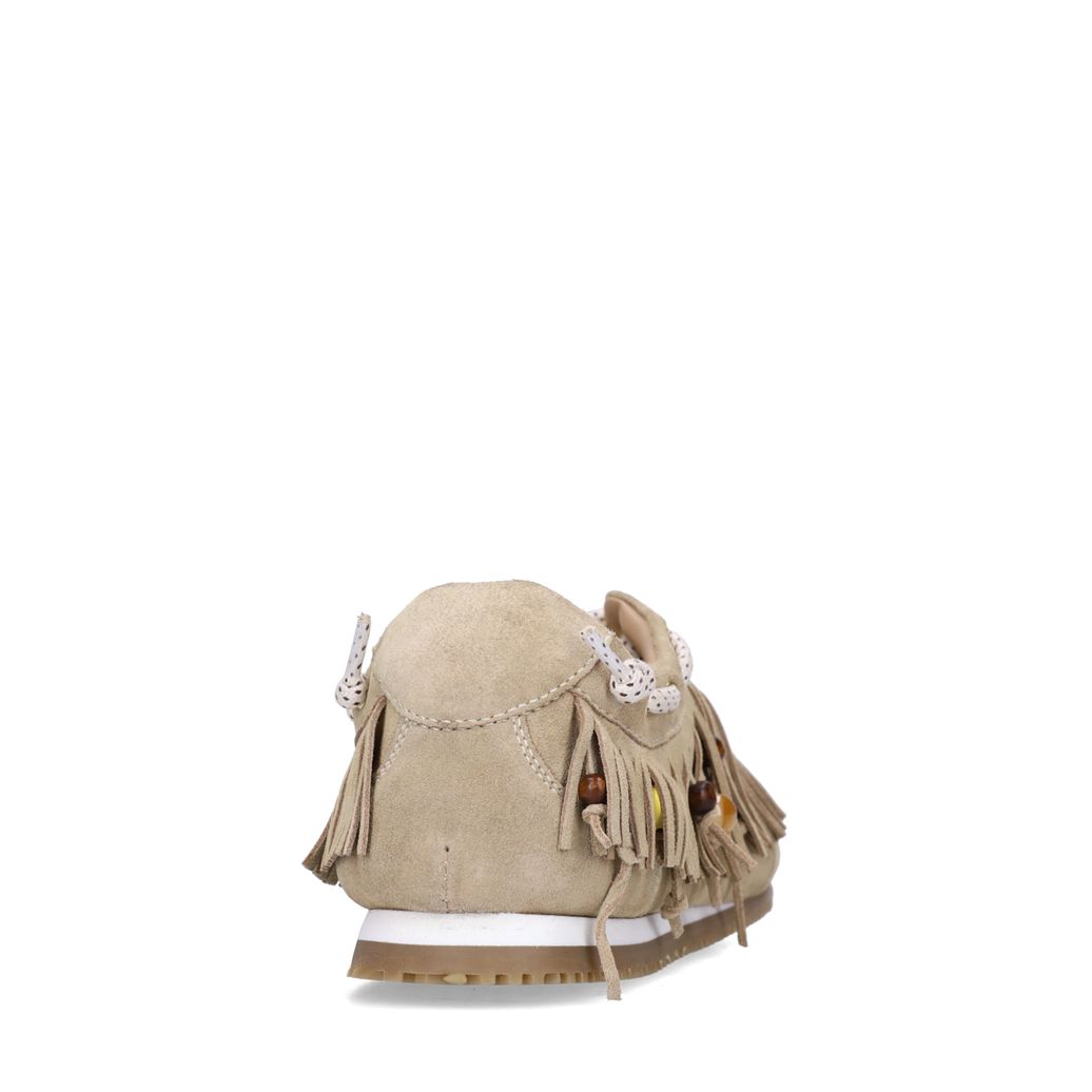 Beige suède sneakers met franjes
