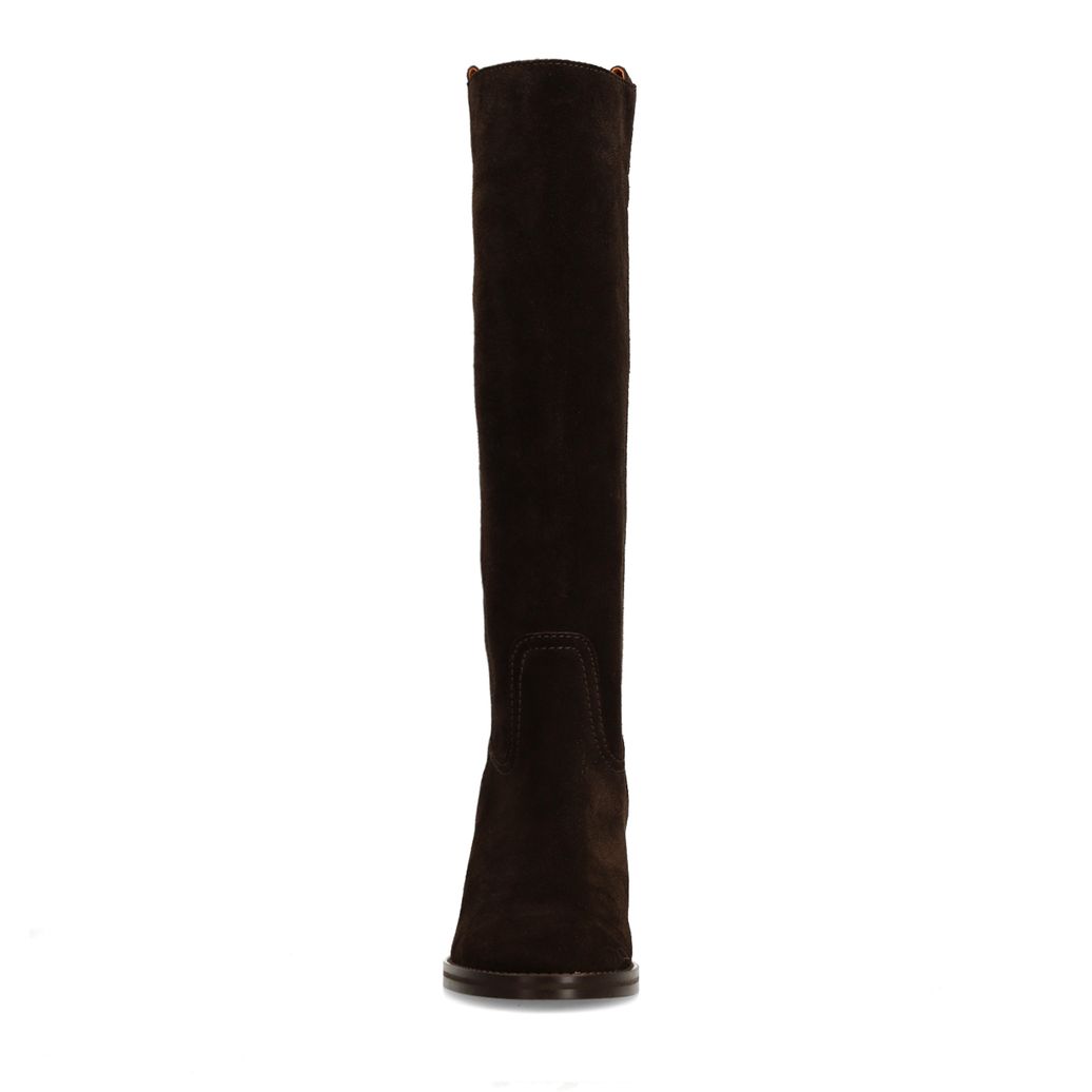 Dunkelbraune Veloursleder-Stiefel mit Absatz