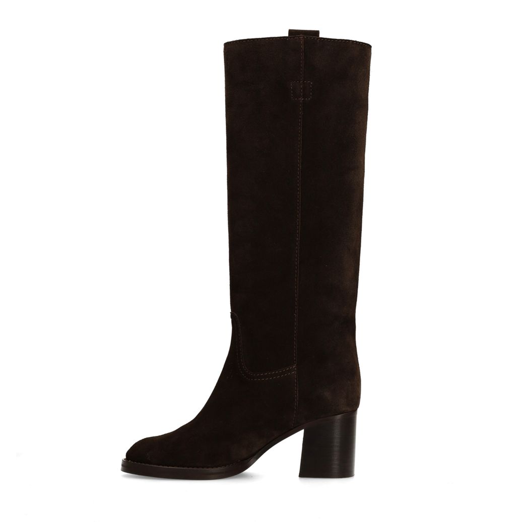 Dunkelbraune Veloursleder-Stiefel mit Absatz