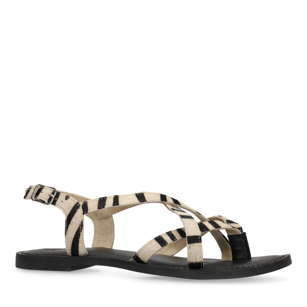 Sandales en cuir avec imprimé zèbre - noir