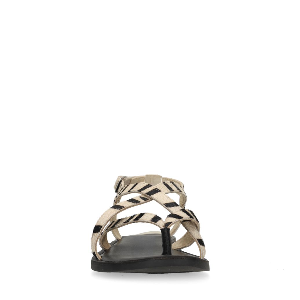 Zwarte leren zebra print sandalen