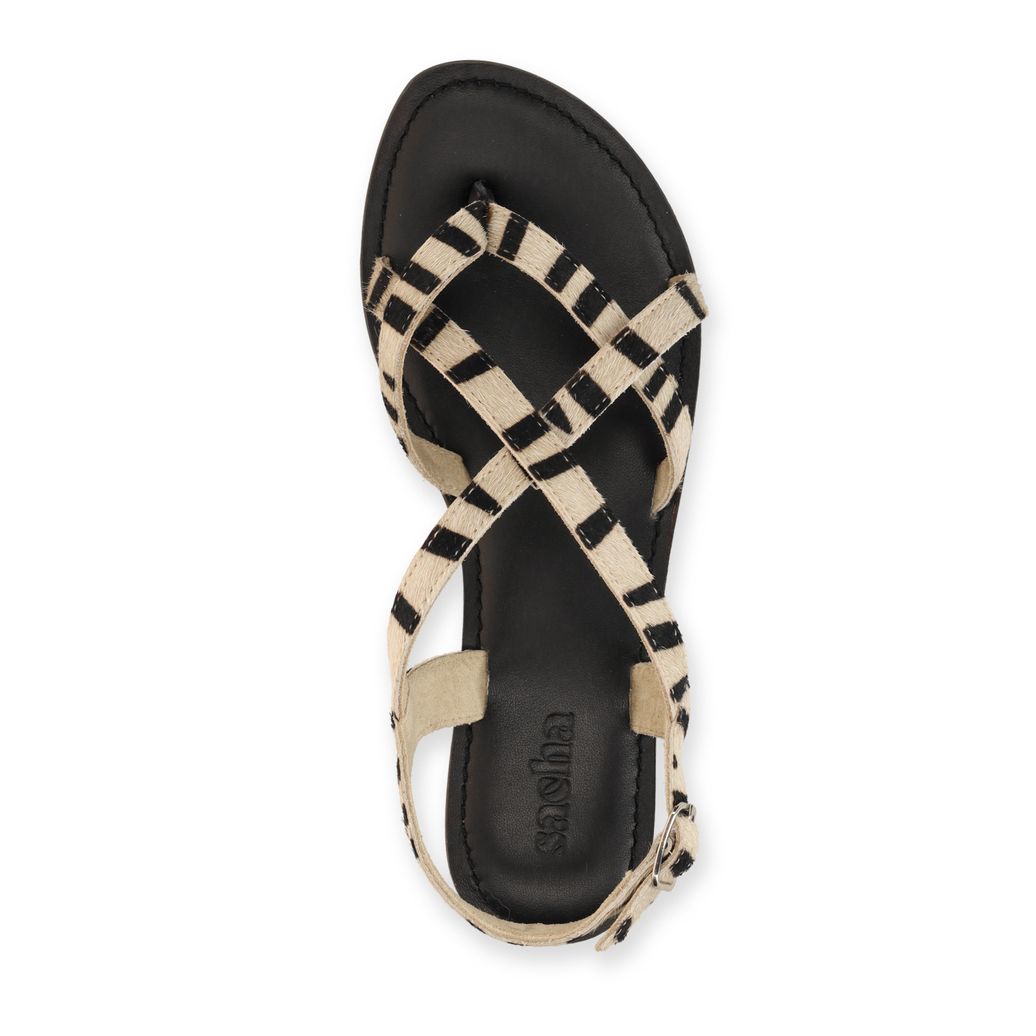 Zwarte leren zebra print sandalen