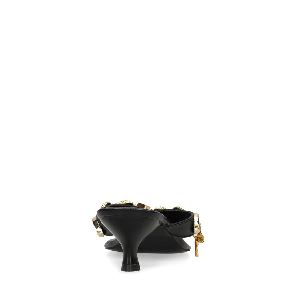 Schwarze Leder-Mules mit Absatz