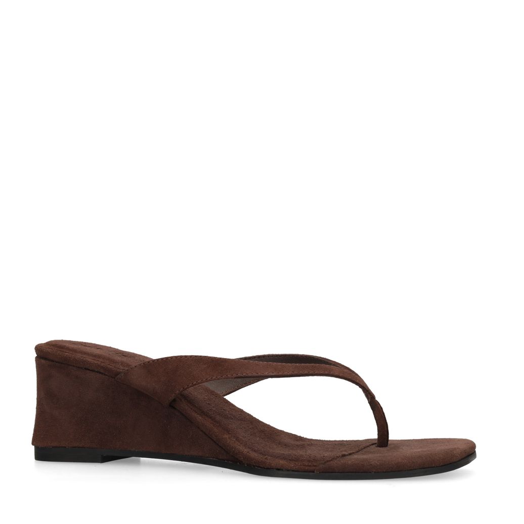 Braune Veloursleder-Mules mit Keilabsatz