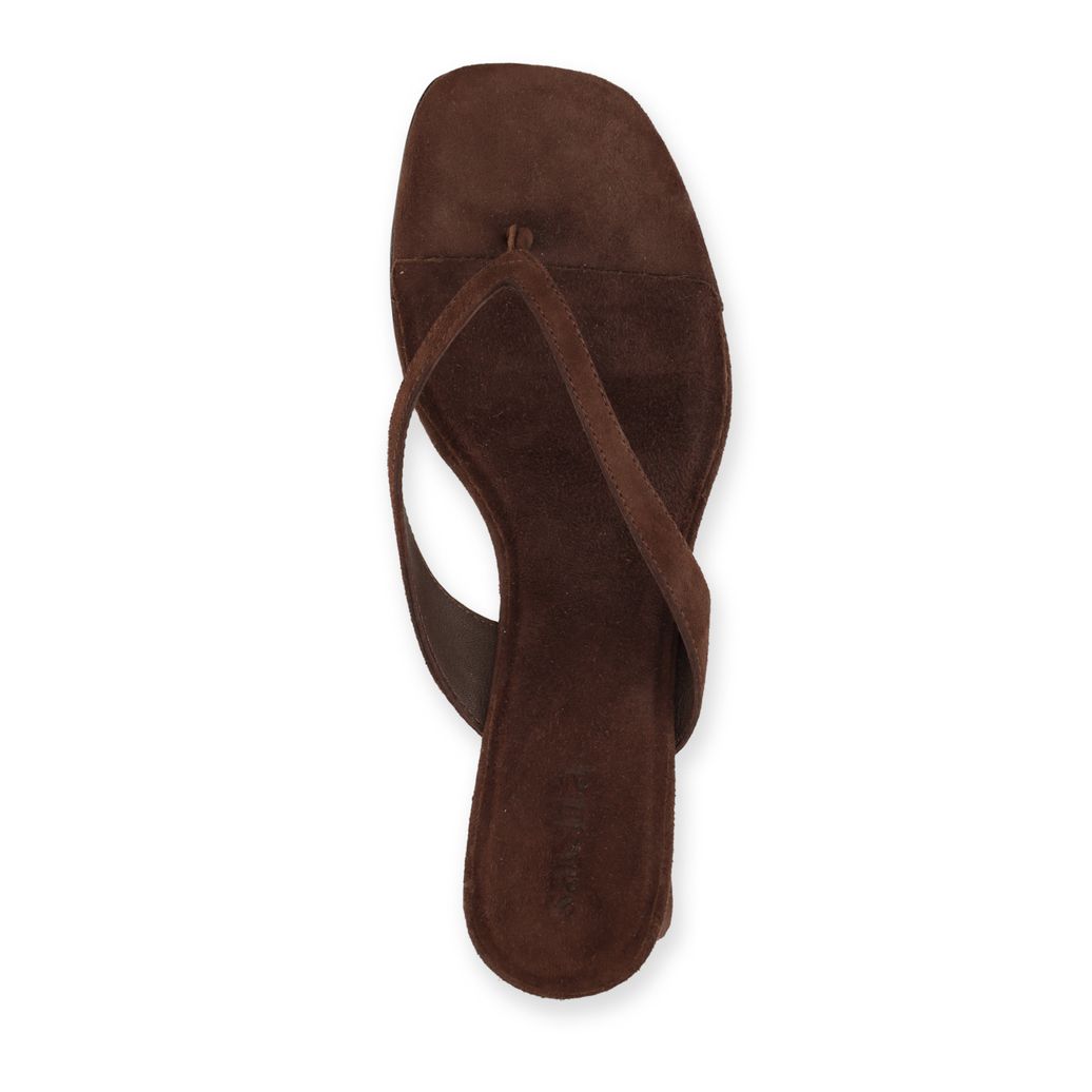 Braune Veloursleder-Mules mit Keilabsatz
