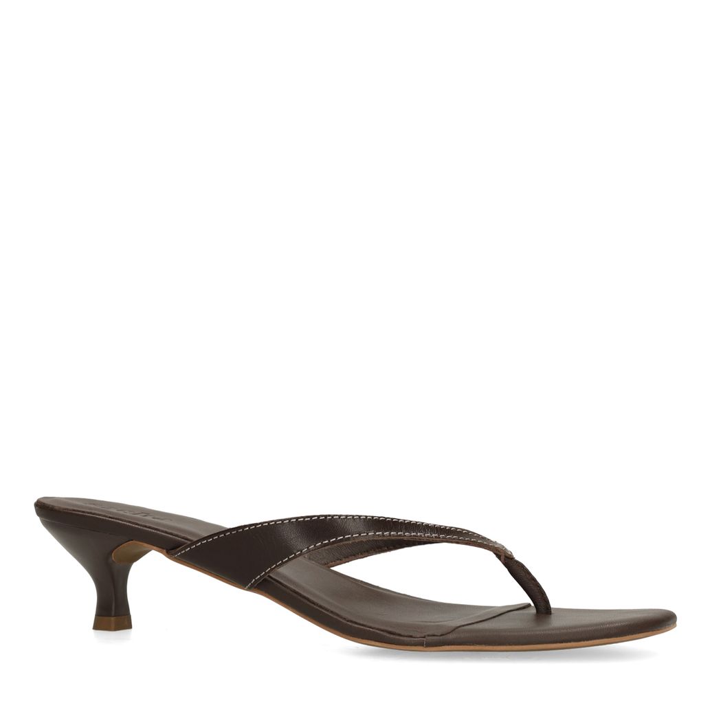 Braune Leder-Mules mit Absatz