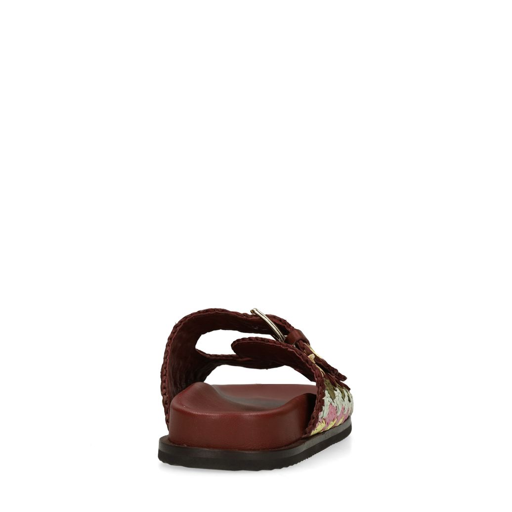 Rode slippers met goudkleurige buckles