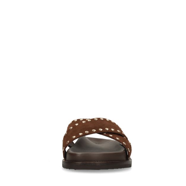 Claquettes en daim avec clous - marron