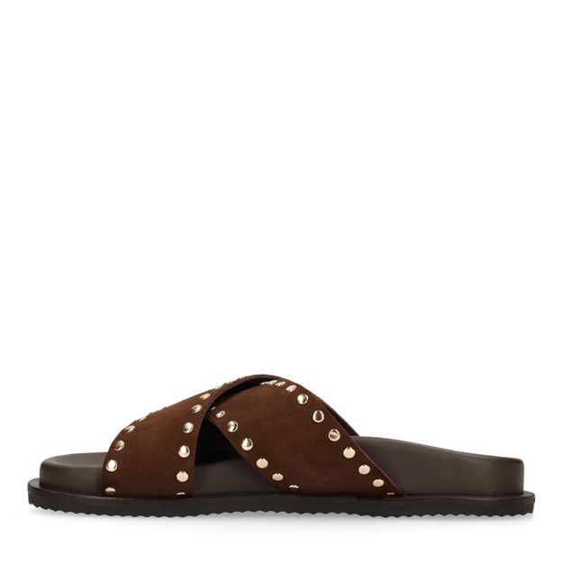 Claquettes en daim avec clous - marron