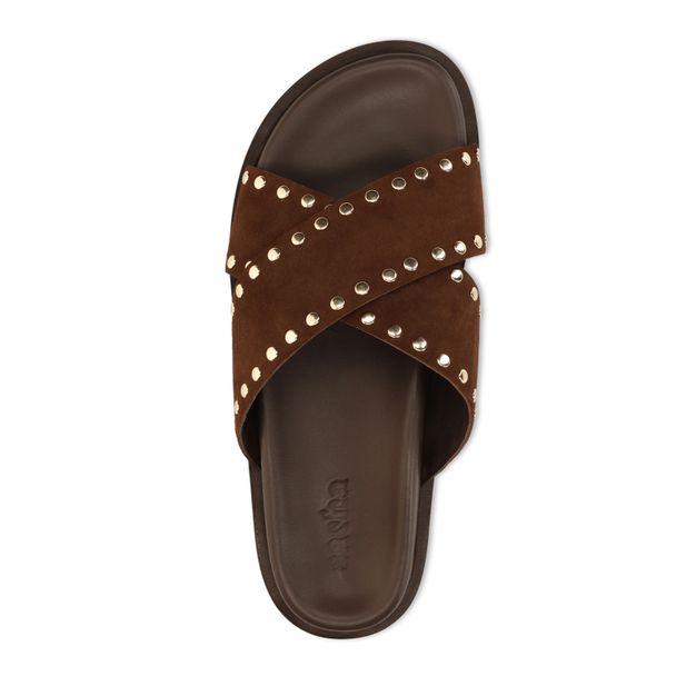Claquettes en daim avec clous - marron