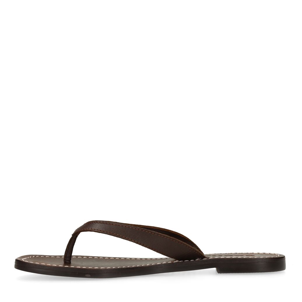 Bruine leren teenslippers