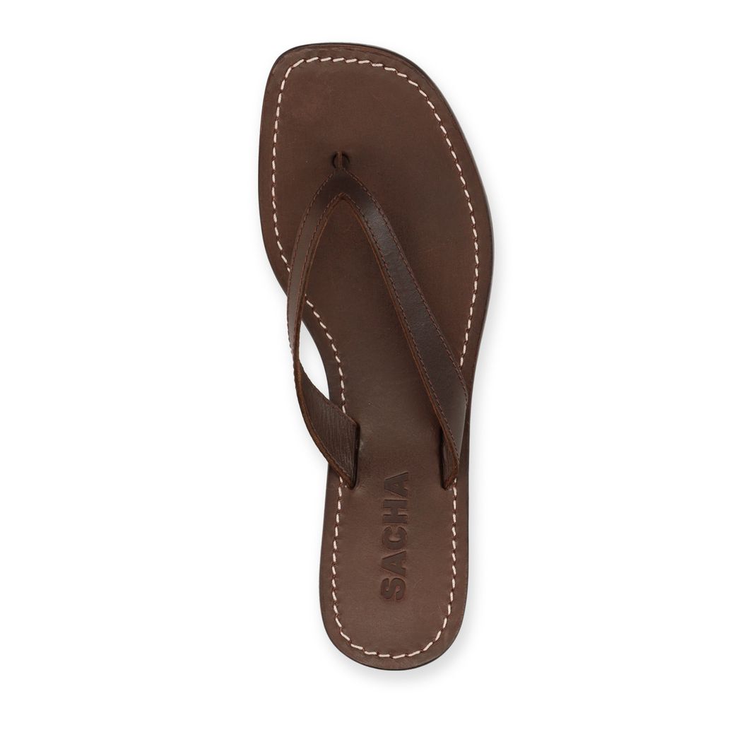 Bruine leren teenslippers