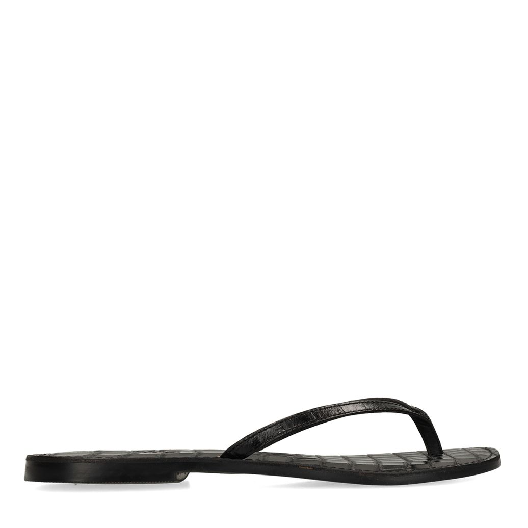 Schwarze Ledersandalen mit Krokomuster
