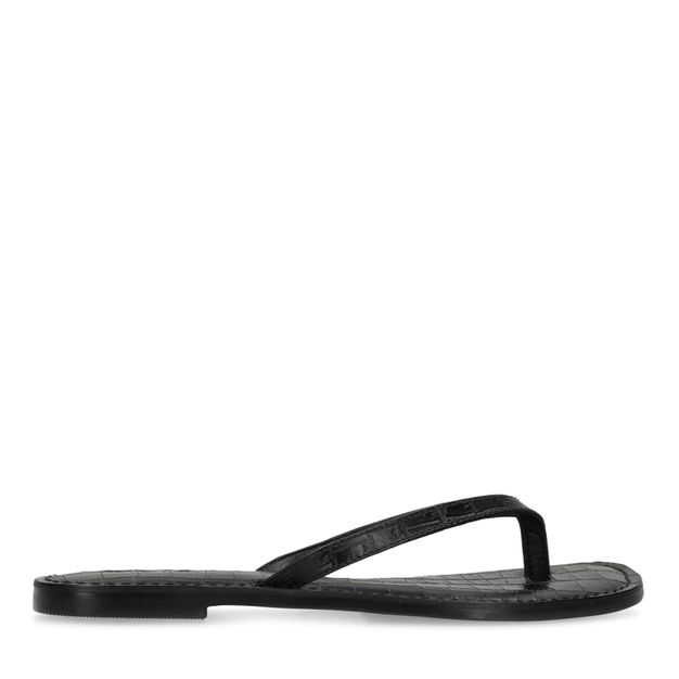 Schwarze Ledersandalen mit Krokomuster