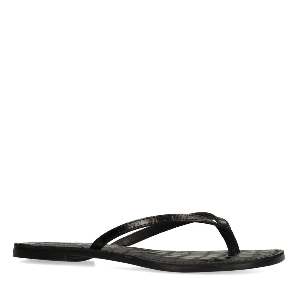 Schwarze Ledersandalen mit Krokomuster
