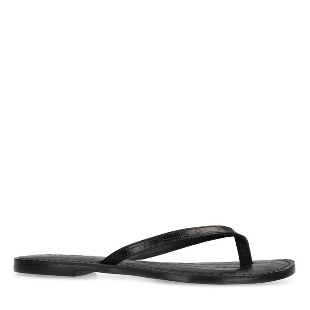 Schwarze Ledersandalen mit Krokomuster