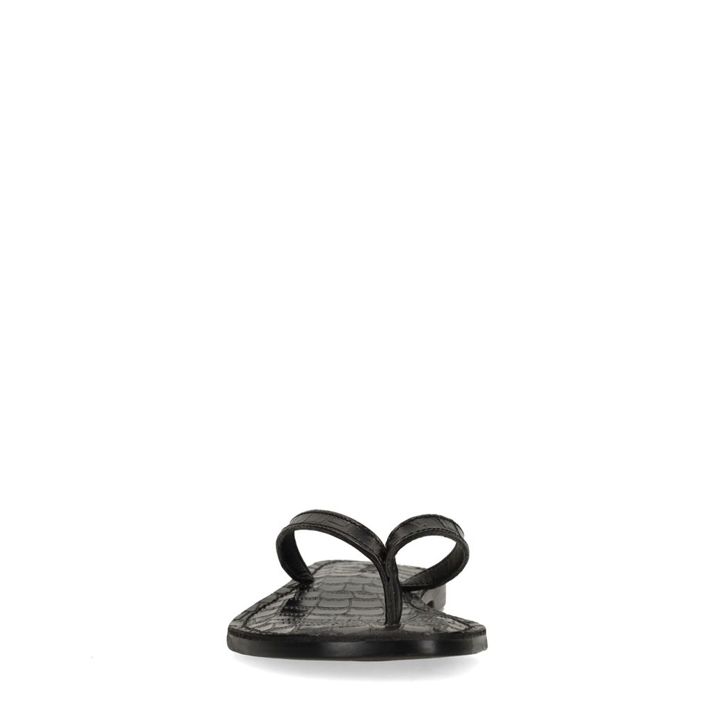 Schwarze Ledersandalen mit Krokomuster