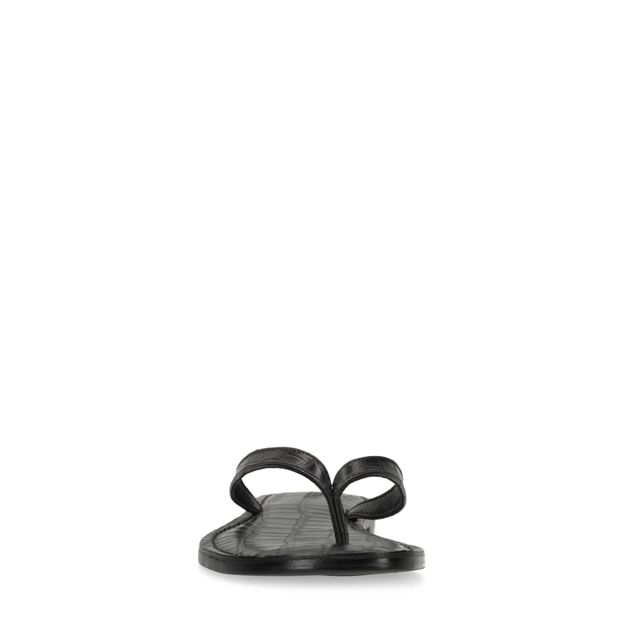 Schwarze Ledersandalen mit Krokomuster