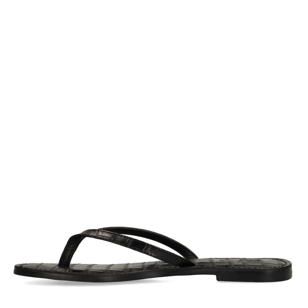 Schwarze Ledersandalen mit Krokomuster