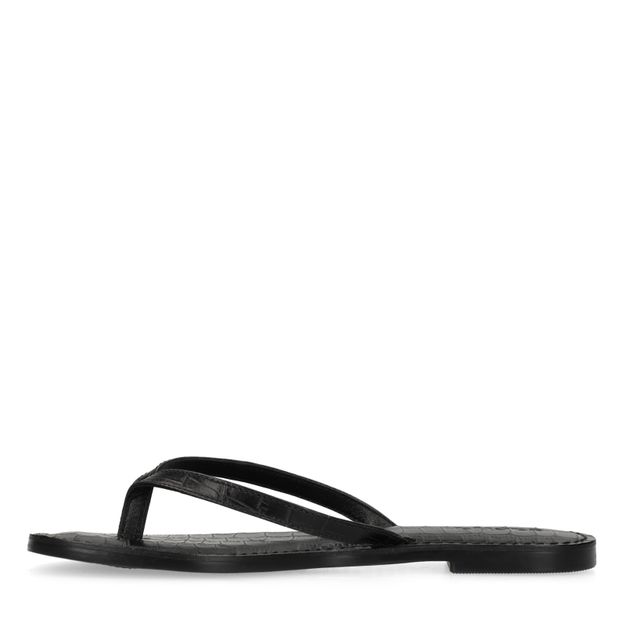 Schwarze Ledersandalen mit Krokomuster
