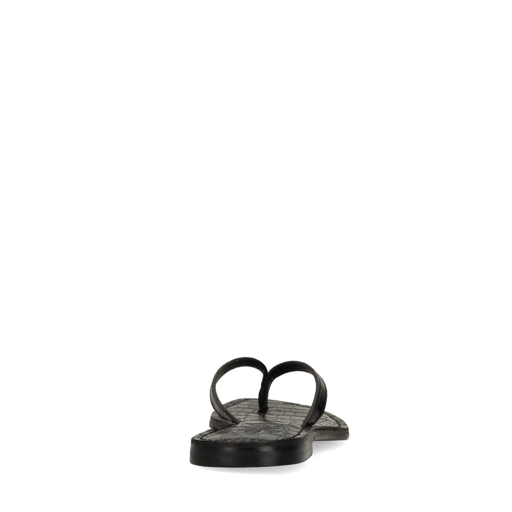 Schwarze Ledersandalen mit Krokomuster