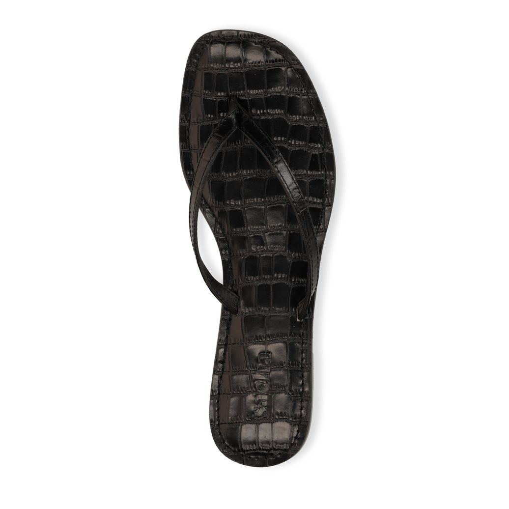 Schwarze Ledersandalen mit Krokomuster